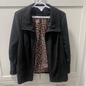 Vintage TRADITION Black Leopard Print Zipper Closure Jacket Blazer Size 14